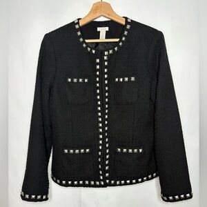 Chico's Blazer/Jacket Tweed black silver square studs Size 1